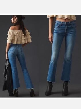 MOTHER Mid-Blue The Insider Crop Step Fray Size 28